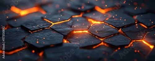 Dark Hexagons and Lava Concept Digital Background, Generative AI