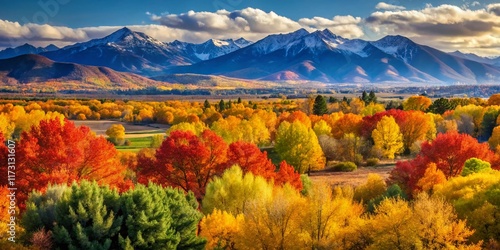 Broomfield Colorado Fall Foliage Rocky Mountains Panorama Sunny Day Stock Photo photo