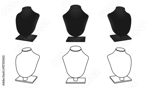 mannequin stand for jewelry necklace, vector illustration isolated on white background.