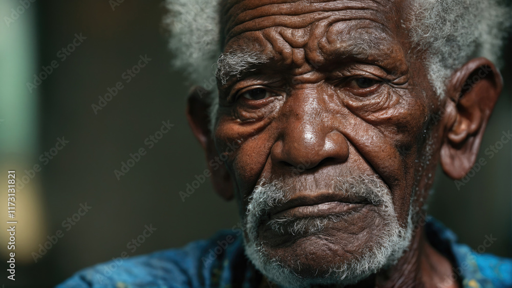 Elderly man with deep expression reflecting wisdom and life experiences in a quiet setting