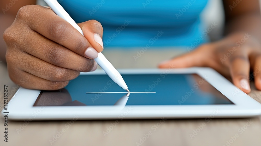 Close-up of a Person Using a Stylus on a Tablet