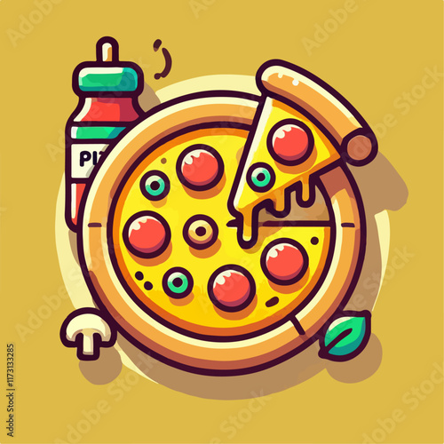 cartoon of pizza, food illustration, pizza vector, pizza