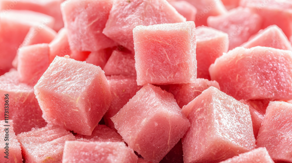Fresh pink watermelon chunks create vibrant and refreshing summer treat Fresh pink watermelon chunks create vibrant and refreshing summer treat
