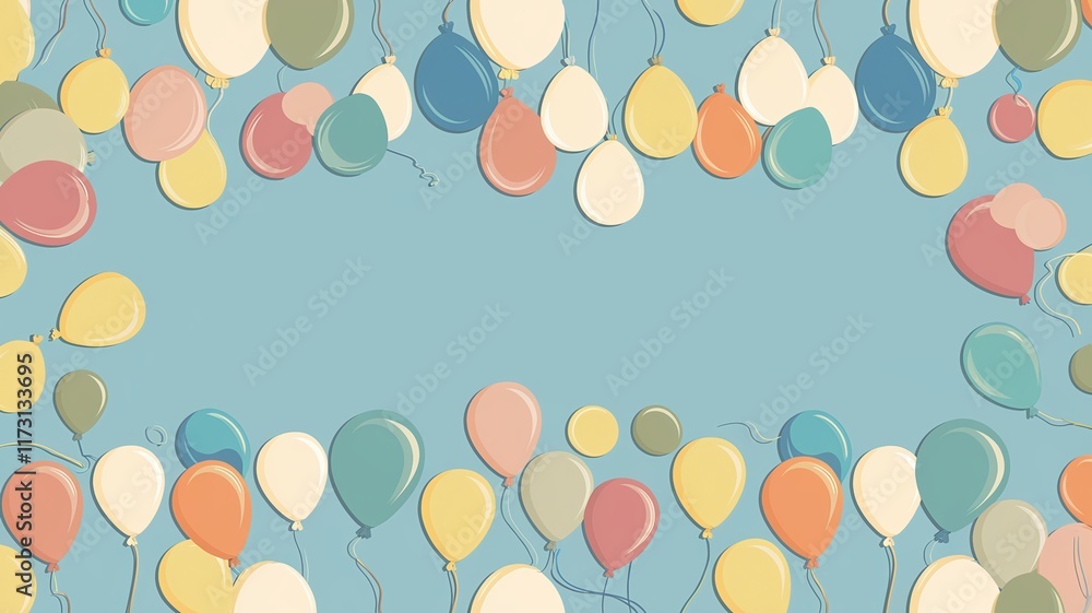 Elegant pastel balloons in pink and blue with patterns, creating a festive frame on a light background Elegant pastel balloons in pink and blue with patterns, creating a festive frame on a light background
