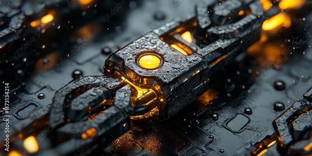 Metal Chain with Golden Element Concept Digital Background, Generative AI Metal Chain with Golden Element Concept Digital Background, Generative AI