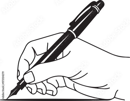 An icon illustrating a hand gripping a pen, silhouette vector on a white background.