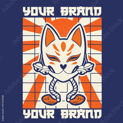 kitsune mask illustration, Japanese traditional mask, kitsune, kabuki, bunny, fox, logo icon vector illustration photo