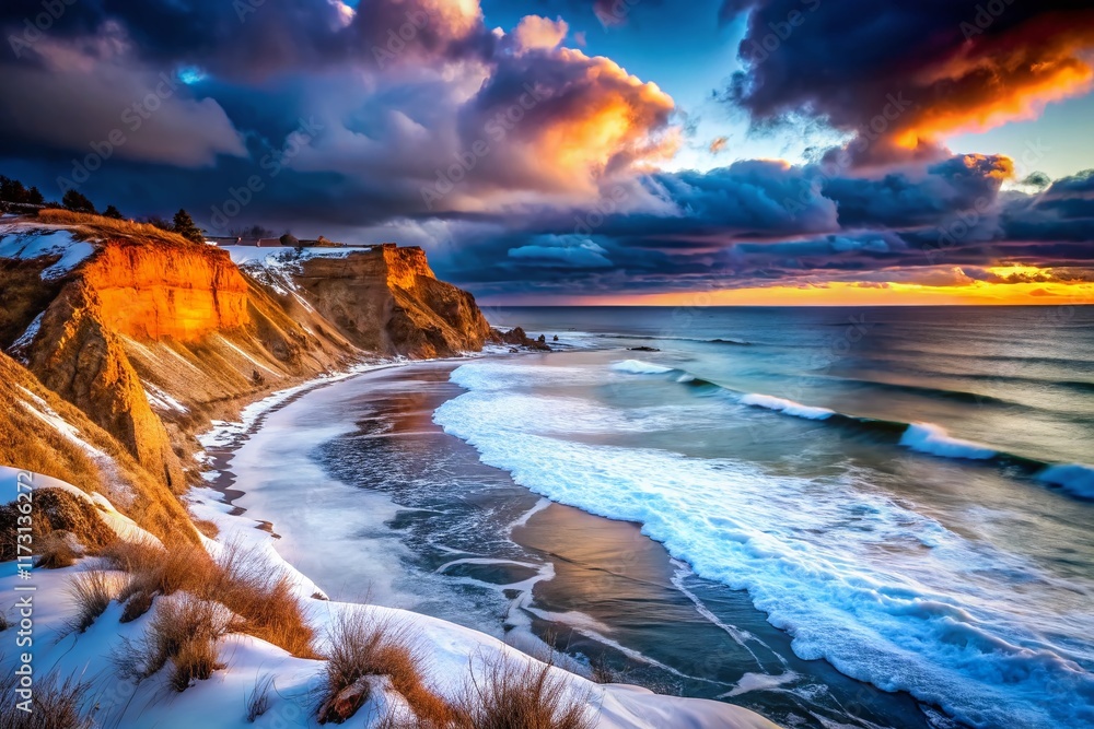 Fototapeta premium Cape Cod Winter Seascape: Dramatic Low Light Coastal Scene