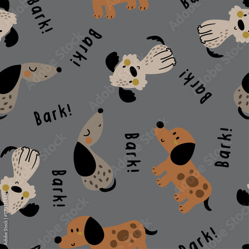 pattern design for baby kids fashion with little dogs drawing as vector