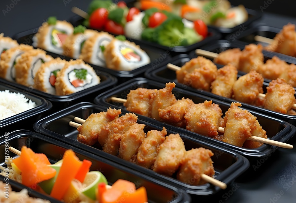 Airplane Food - Sushi, Greek Salad and Spaghetti
Airplane Food - Sushi, Greek Salad and Spaghetti
