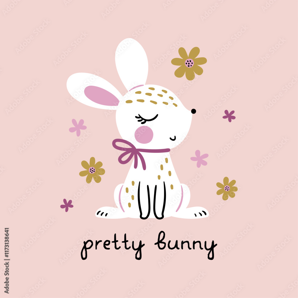 textile print design for kids fashion with cute bunny and flowers drawing textile print design for kids fashion with cute bunny and flowers drawing