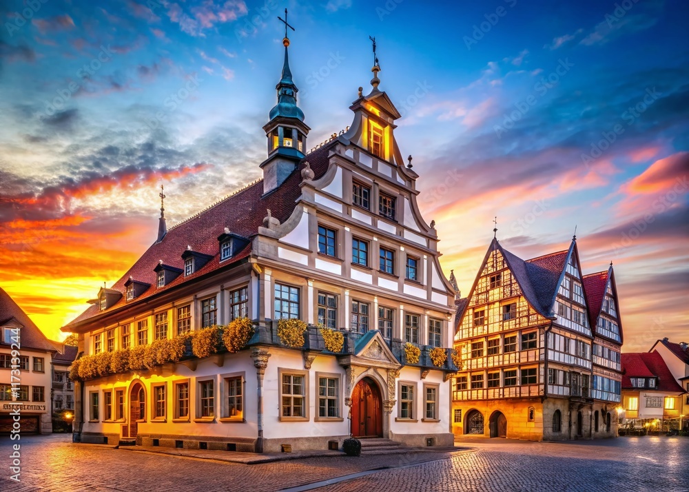 Fototapeta premium Celle's Old Town Hall: Historic German Architecture at Golden Hour