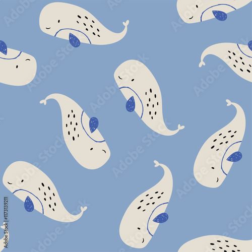 pattern design for baby fashion with cute whale drawing as vector