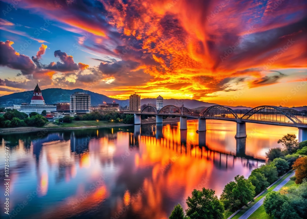 Fototapeta premium Chattanooga Tennessee Silhouette Skyline Sunset Cityscape