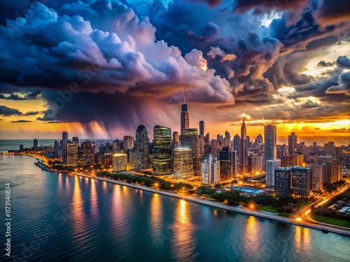 Chicago Skyline Night Storm Lake Michigan Dramatic Cityscape Photography