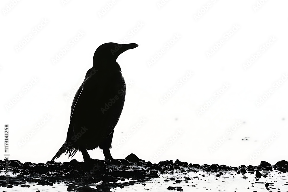 Fototapeta premium Silhouette of a penguin on ice on a white background