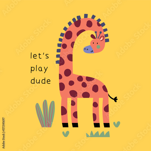 print design for baby fashion with cute giraffe drawing as vector