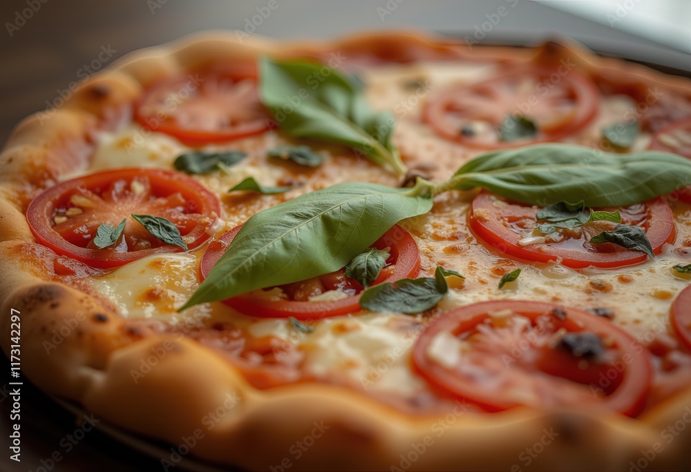 Margherita pizza with fresh basil and tomato slices. Margherita pizza with fresh basil and tomato slices.