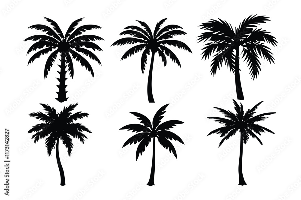 Set of coconut trees silhouette design.eps Set of coconut trees silhouette design.eps