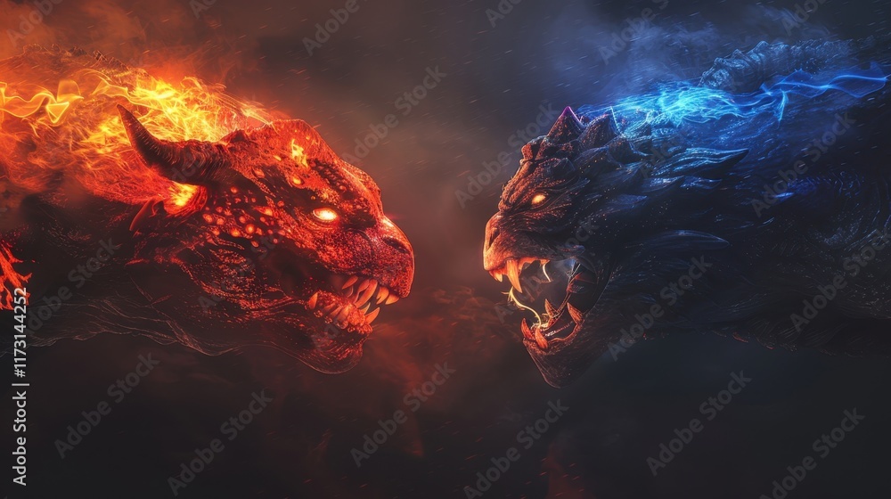 The abstract battle of ice and fire, a clash of burning flame vs frozen water waves in a powerful vs delicate balance with a nature-inspired motion and a blue vs red color scheme. The abstract battle of ice and fire, a clash of burning flame vs frozen water waves in a powerful vs delicate balance with a nature-inspired motion and a blue vs red color scheme.