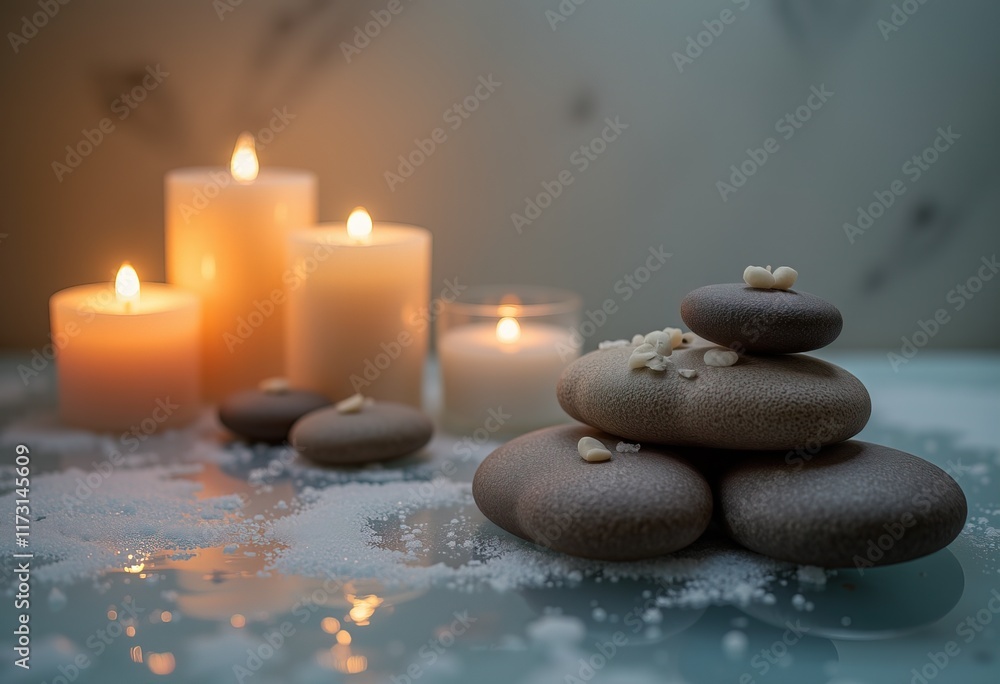 Spa essentials with towels, flowers, and milk on table. Spa essentials with towels, flowers, and milk on table.