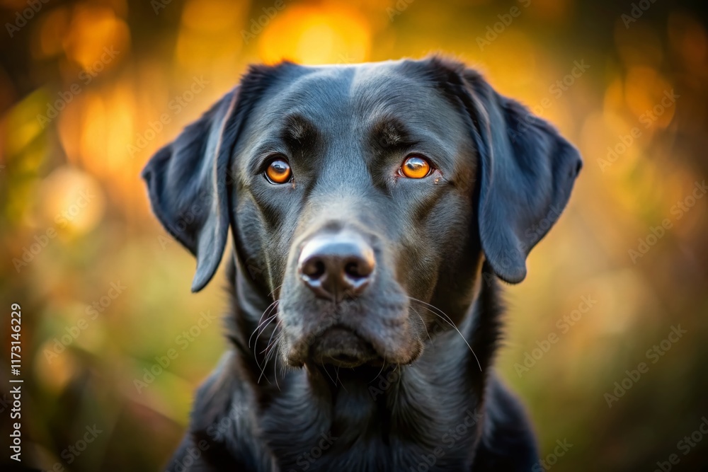 Close-Up of a Black Labrador, Head Tilted Up - Dog Photography Close-Up of a Black Labrador, Head Tilted Up - Dog Photography