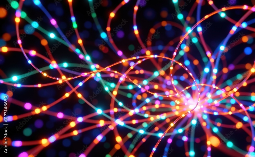 A mesmerizing visualization of fiber optic cables connecting A mesmerizing visualization of fiber optic cables connecting