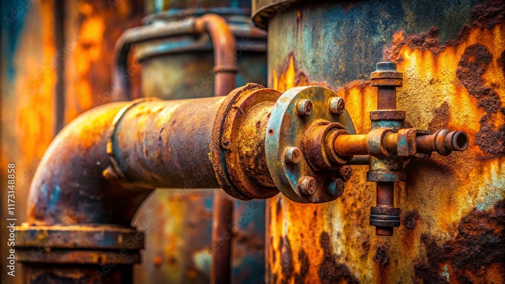 Close-up of Rusty Pipe on Old Industrial Gas Boiler - Grunge Texture Close-up of Rusty Pipe on Old Industrial Gas Boiler - Grunge Texture