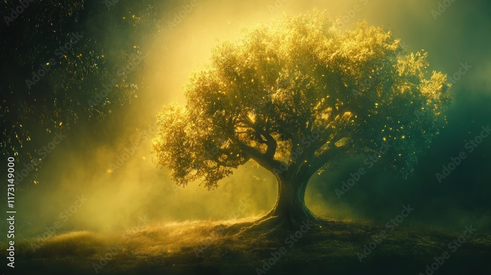 Golden tree in mystical forest. Golden tree in mystical forest.