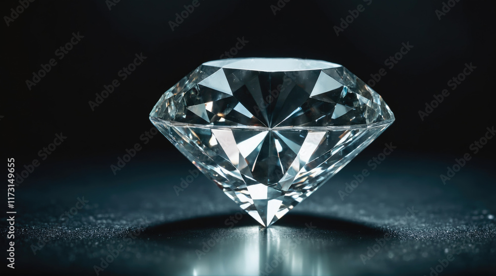 Stunning diamond gleaming under soft light on a dark surface showcasing its brilliance and cut details Stunning diamond gleaming under soft light on a dark surface showcasing its brilliance and cut details