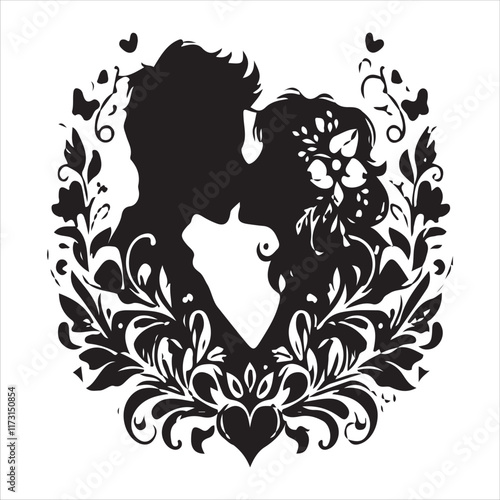 Kissing couples valentine day design black and white