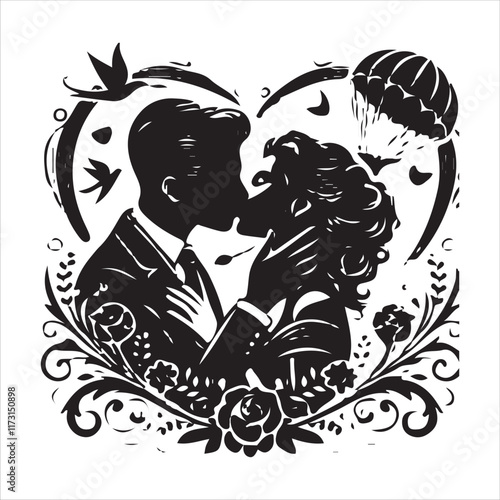 Kissing couples valentine day design black and white