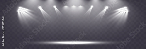 03 smokeSpotlights shining down in a dark, misty atmosphere, creating a dramatic stage or stadium effect with beams of light piercing through the haze. Ideal for themes related to performances, events