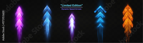 Light and speed dynamic glowing arrows on dark background, futuristic design with vibrant colors and motion effects, suitable for technology, progress, or direction concepts.
