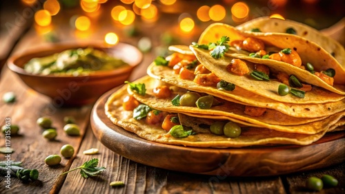 Authentic Mexican papadzules: creamy pumpkin seed sauce envelops tender corn tortillas for a delicious meal. photo