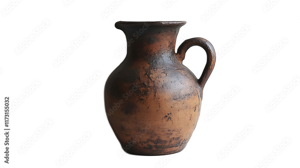 Rustic Clay Pitcher: A simple, earthenware pitcher, its brown clay surface showing signs of age and use, evokes a sense of rustic charm and timeless elegance. Rustic Clay Pitcher: A simple, earthenware pitcher, its brown clay surface showing signs of age and use, evokes a sense of rustic charm and timeless elegance.