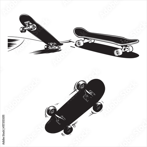 set of skaters, skateboard vector silhouette	
