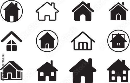  home icon set black flied , Silhouette vector, icon set