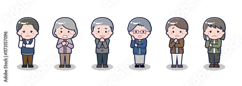 いろいろな人物セット_困惑_シニア男女