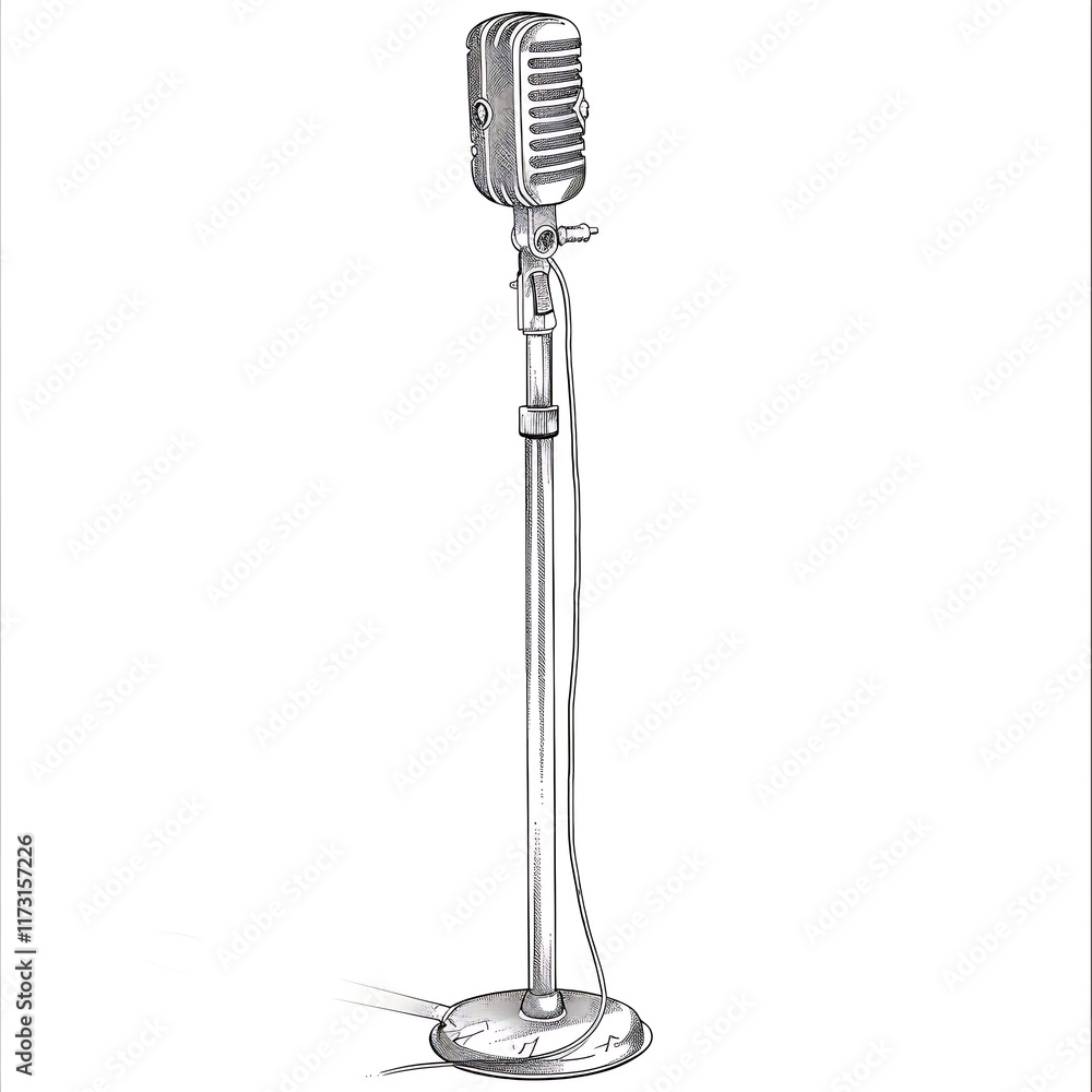 Obraz premium Outline of a microphone stand on a white background