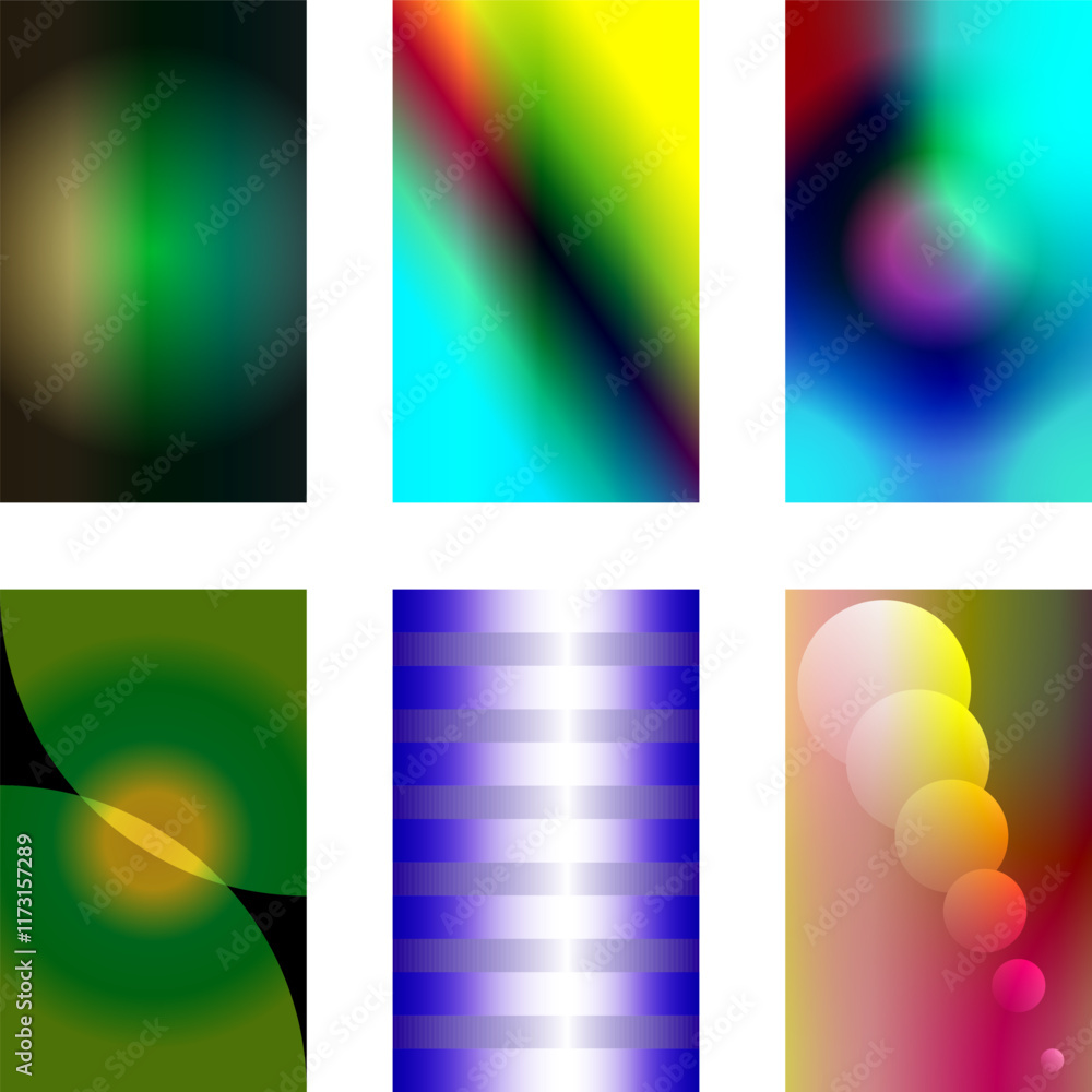 Naklejka premium Set of six vertical abstract background wallpapers with green yellow sky blue and overlapping shapes