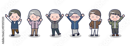 いろいろな人物セット_喜び_シニア男女