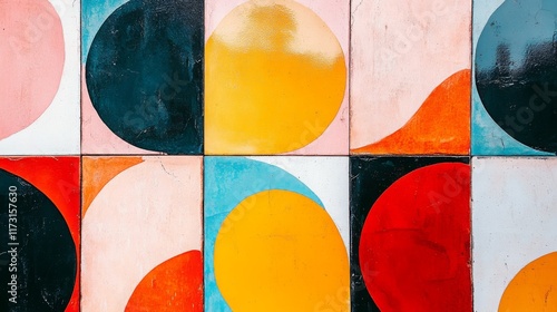 Colorful Abstract Wall with Geometric Shapes and Bold Colors