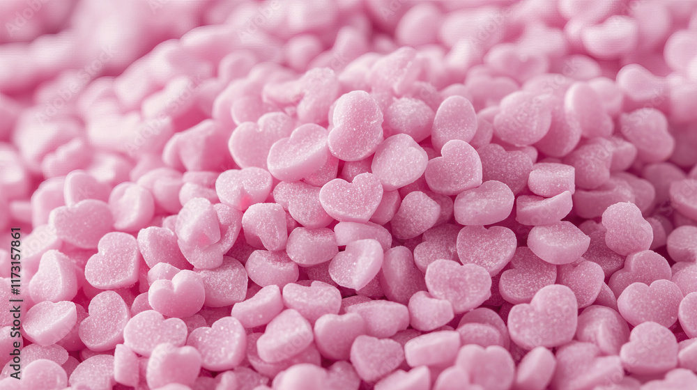 Close up of pink heart shaped sprinkles, perfect for sweet treats