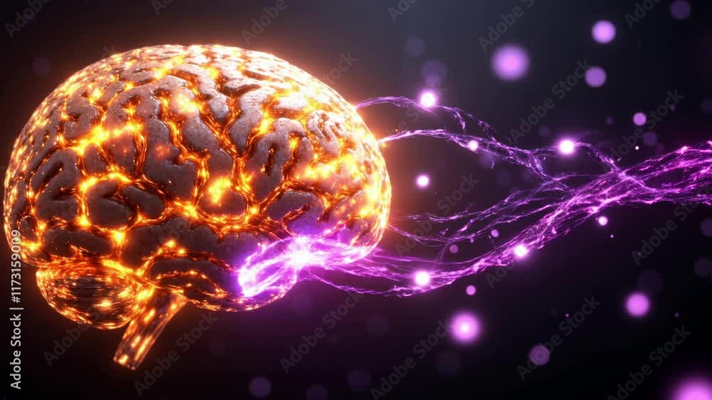 Brain Neural Pathways, AI enhanced human creativity, Neurological activity visualization: Digital 3D model showcasing brain's electrical impulses. Brain Neural Pathways, AI enhanced human creativity, Neurological activity visualization: Digital 3D model showcasing brain's electrical impulses.