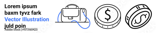 Briefcase and coins outline. Ideal for finance, investment, business presentations, websites, marketing materials, educational content, infographics, and app design. Landing page