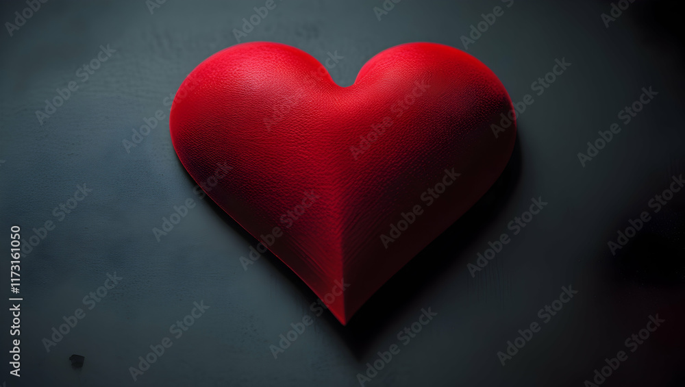 Fototapeta premium A shiny, red heart shaped object resting on a black background, representing affection and simplicity through its clean and minimalist presentation