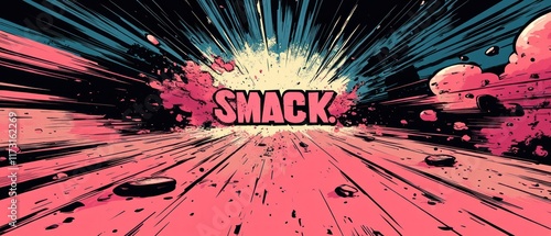 Comic-style explosion graphic with the word 