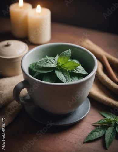 Fresh Mint Tea in a Cozy Winter Setting photo