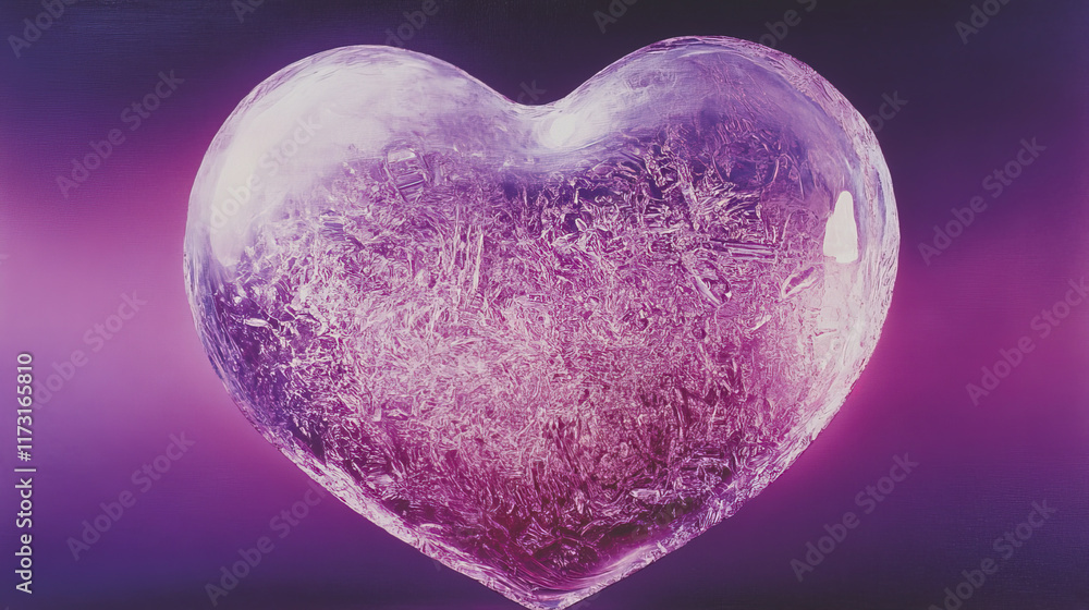 Fototapeta premium frozen heart with smooth frosted surface, radiating soft glow